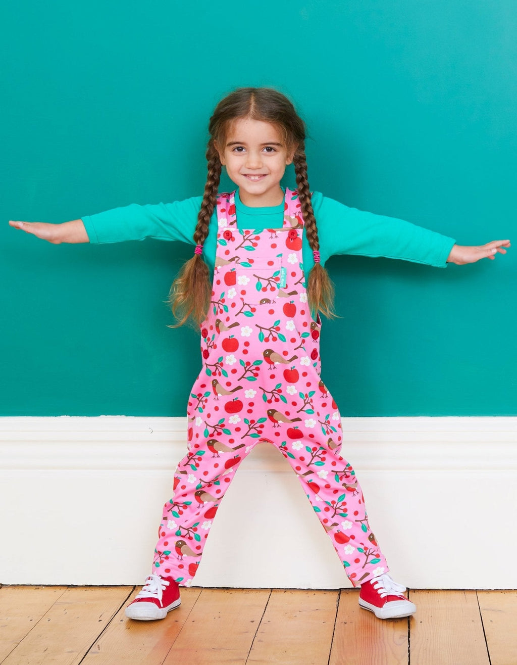 Organic Robin Print Dungarees for Babies