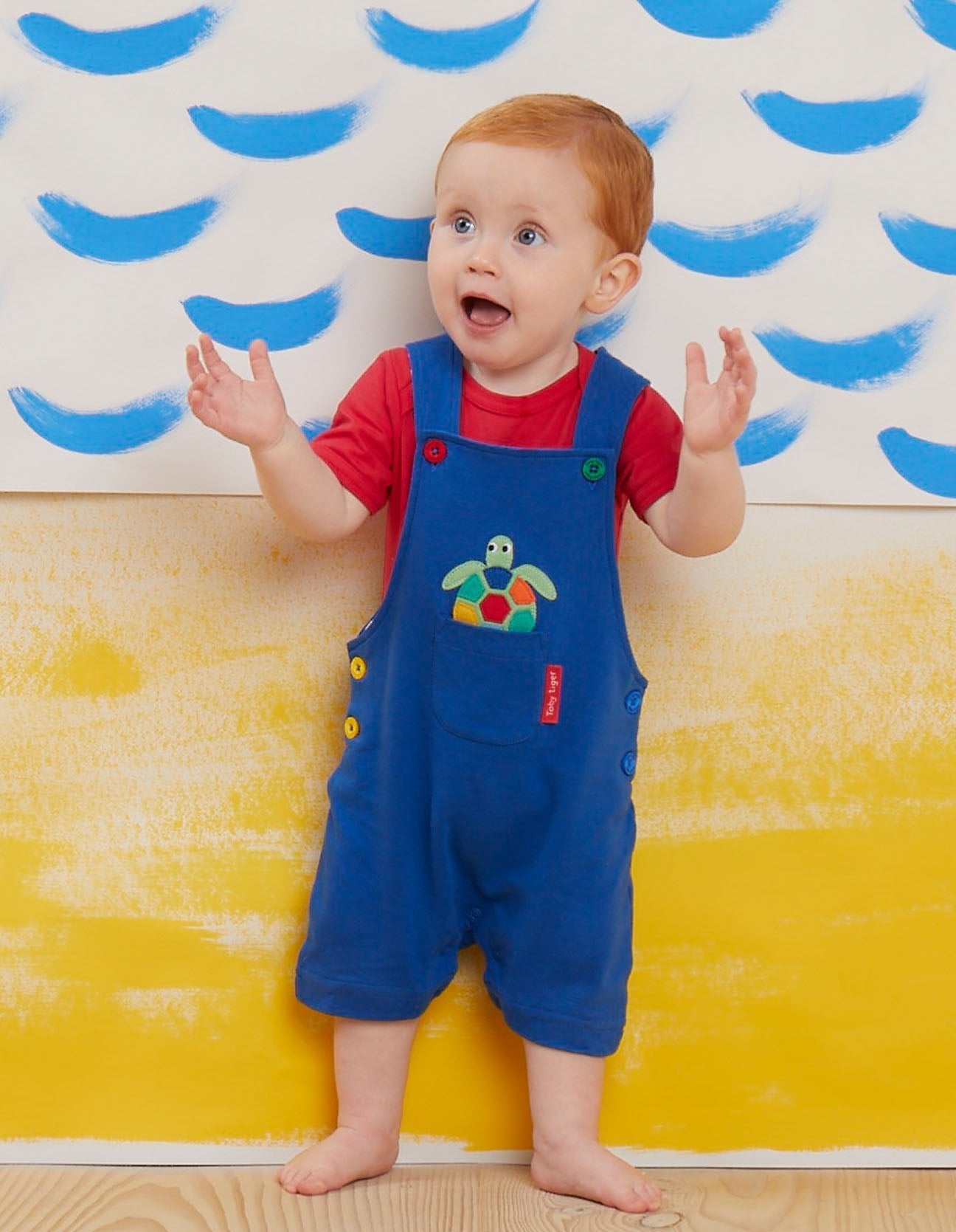 Organic Turtle Applique Dungaree Shorts for Children