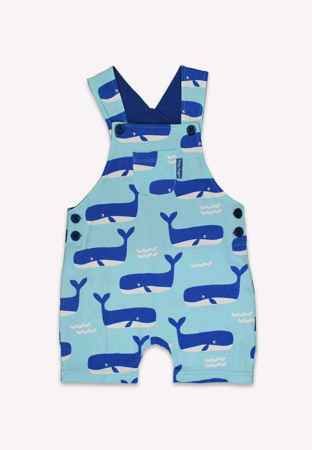 Organic Whale Waves Print Dungaree Shorts