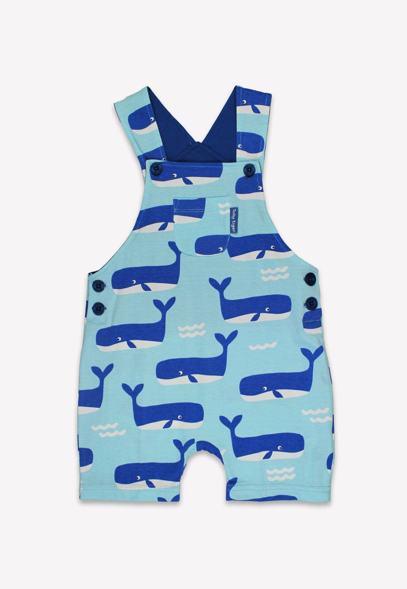 Organic Whale Waves Print Dungaree Shorts