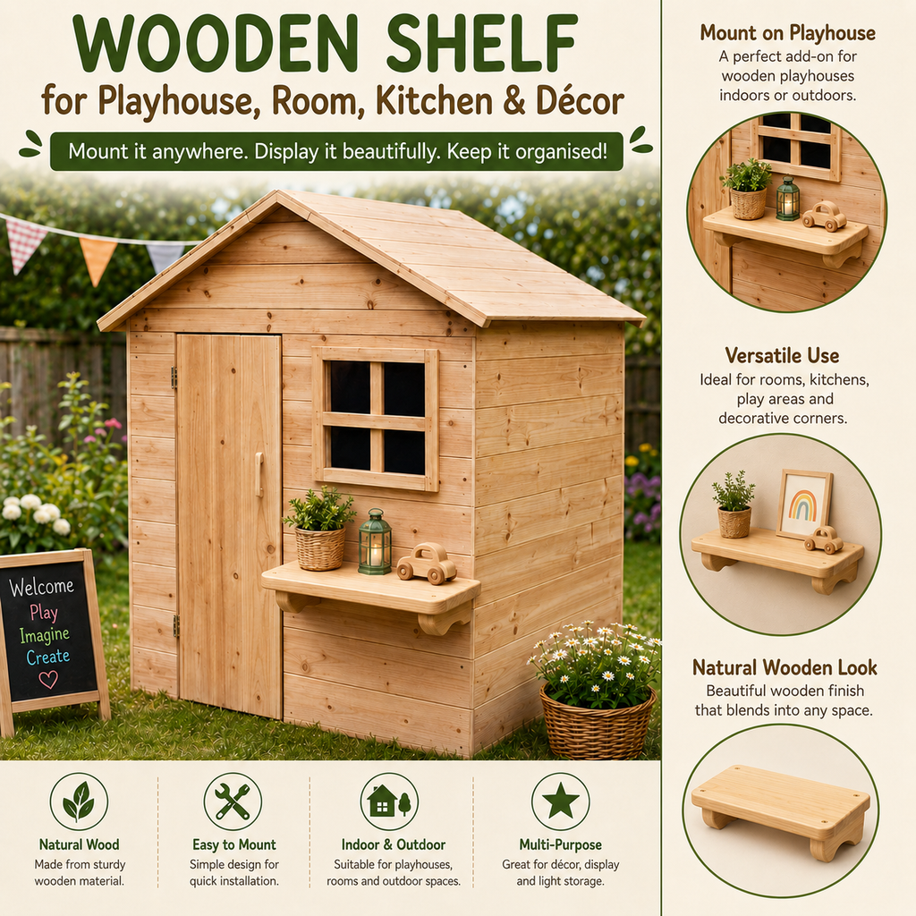 Wooden Playhouse Shelf Accessory - Outdoor Playhouse Serving Ledge