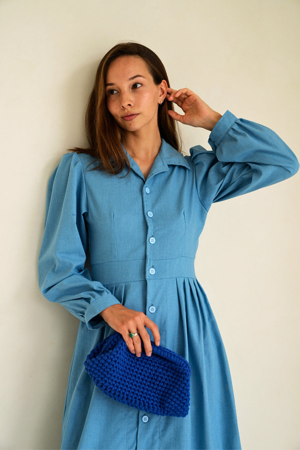 Top Handle Knit Clutch in Indigo