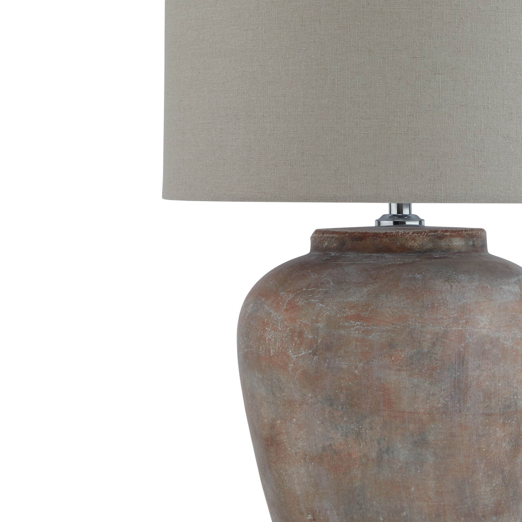 Handcrafted Siena brown ceramic table lamp with linen shade in warm grey for bedside or accent lighting by Sostter at brixbailey.com
