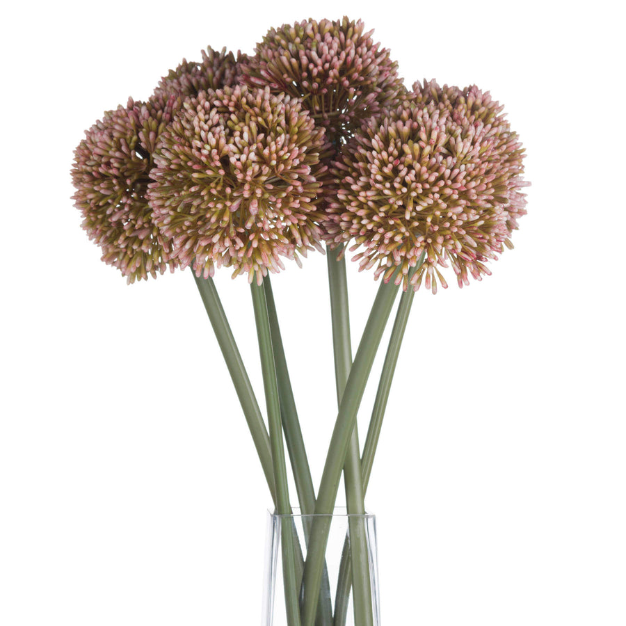 Lifelike pink Allium artificial stems in soft pink, ultra-realistic faux floral arrangement for home decor by Sostter at brixbailey.com
