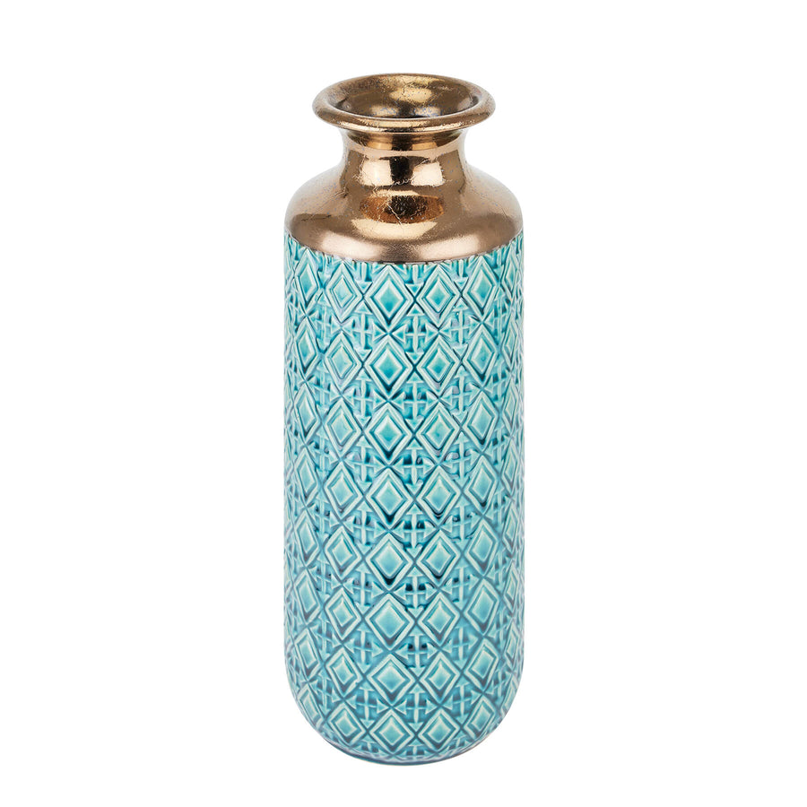 Handcrafted ceramic fluted vase in neutral tone, 37cm tall with vertical ridges for elegant home decor by Sostter at brixbailey.com