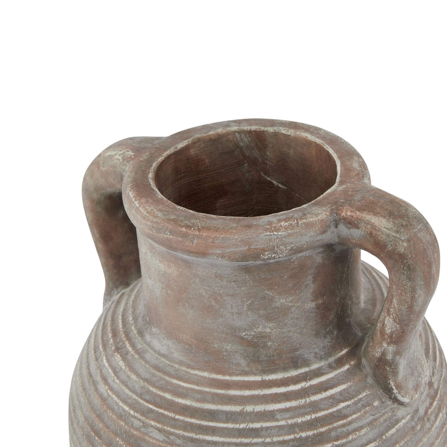 Handcrafted Siena amphora pot in weathered brown ceramic with ribbed detailing, Tuscan-style home decor by Sostter at brixbailey.com