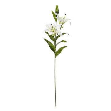 Lifelike white Madonna lily spray with verdant foliage, perfect for home decor ** by Sostter at brixbailey.com