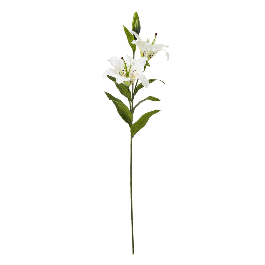 Lifelike white Madonna lily spray with verdant foliage, perfect for home decor ** by Sostter at brixbailey.com