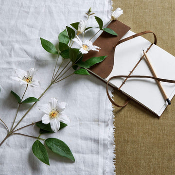 Lifelike white artificial clematis stems with green foliage, 30-inch hyper-realistic plastic flowers for home decor by Sostter at brixbailey.com