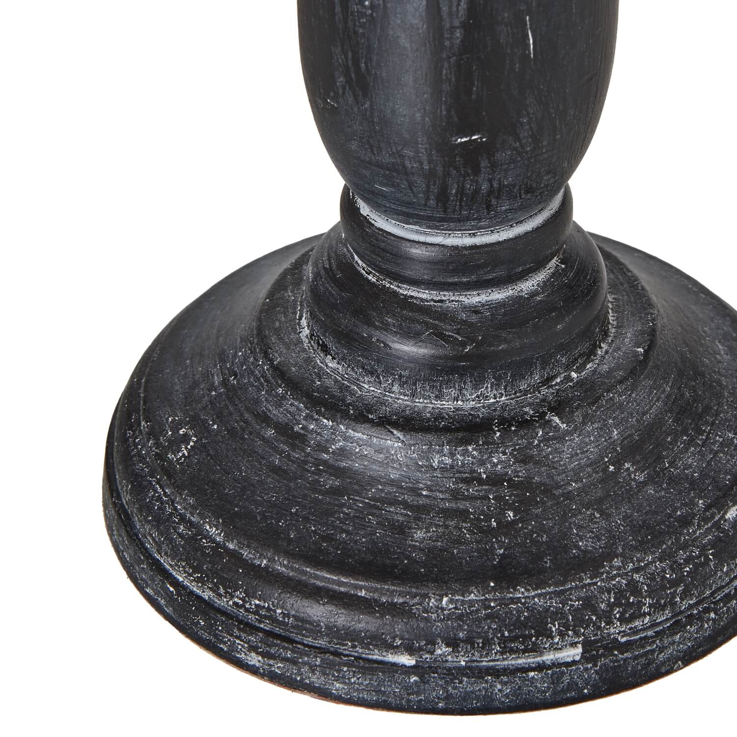 Ravenna Column Table Lamp with distressed black wood base and neutral linen shade for rustic-modern decor by Sostter at brixbailey.com