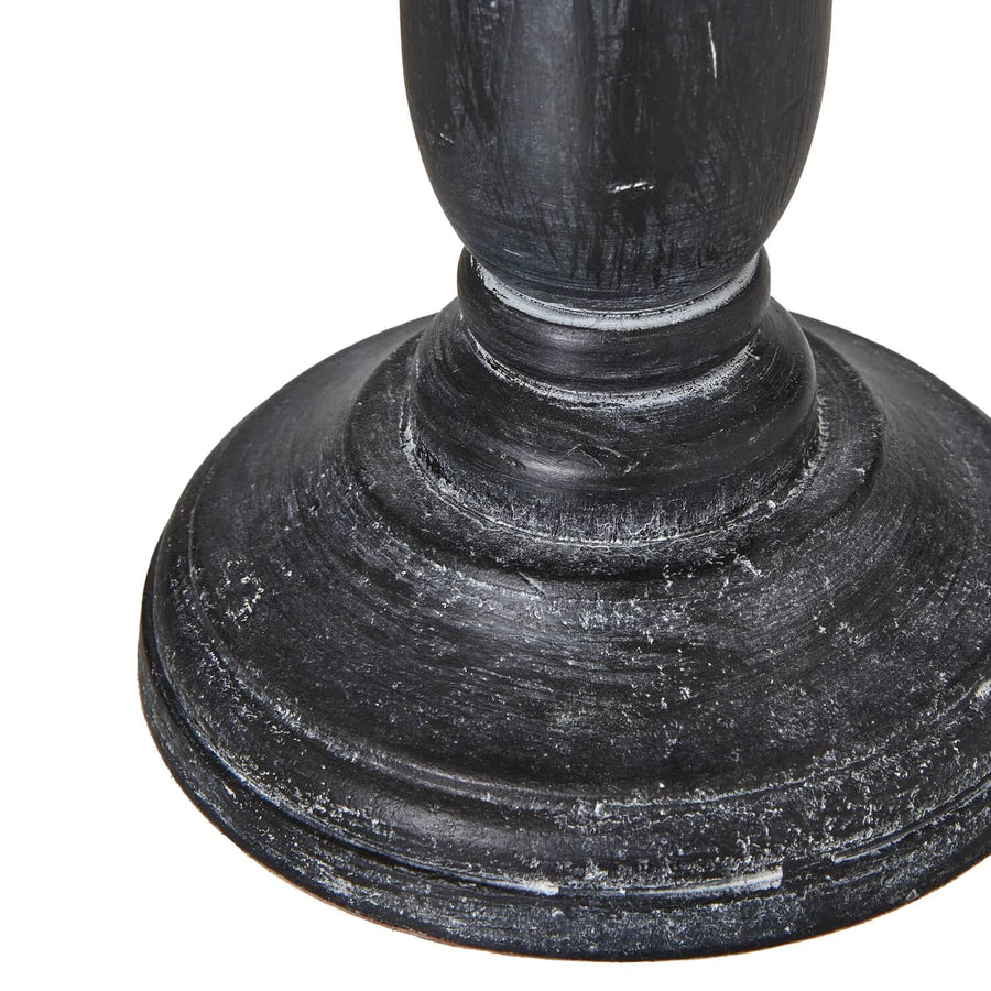 Ravenna Column Table Lamp with distressed black wood base and neutral linen shade for rustic-modern decor by Sostter at brixbailey.com