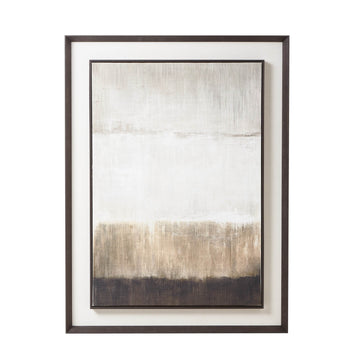 Abstract neutral-toned linen artwork in dark wood frame, 120x90cm, ideal for modern minimalist interiors by Sostter at brixbailey.com