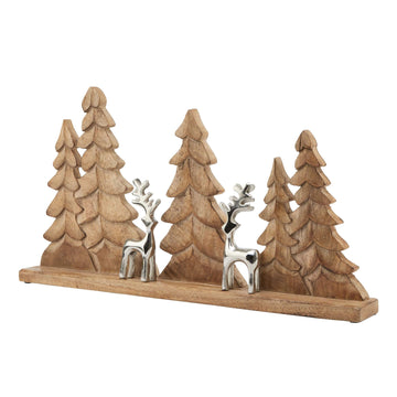 Handcrafted modern rustic holiday decor with rich brown wood and metallic accents, casting geometric shadow patterns by Sostter at brixbailey.com