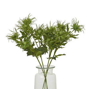 Lifelike sea holly spray with vibrant green spiny foliage and delicate blooms, 67cm tall, for coastal or rustic decor. by sostter at brixbailey.com