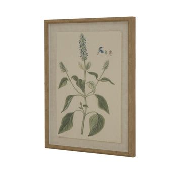 Salvia botanical wall art with handcrafted beaded frame and natural linen background, 50x40cm by Sostter at brixbailey.com