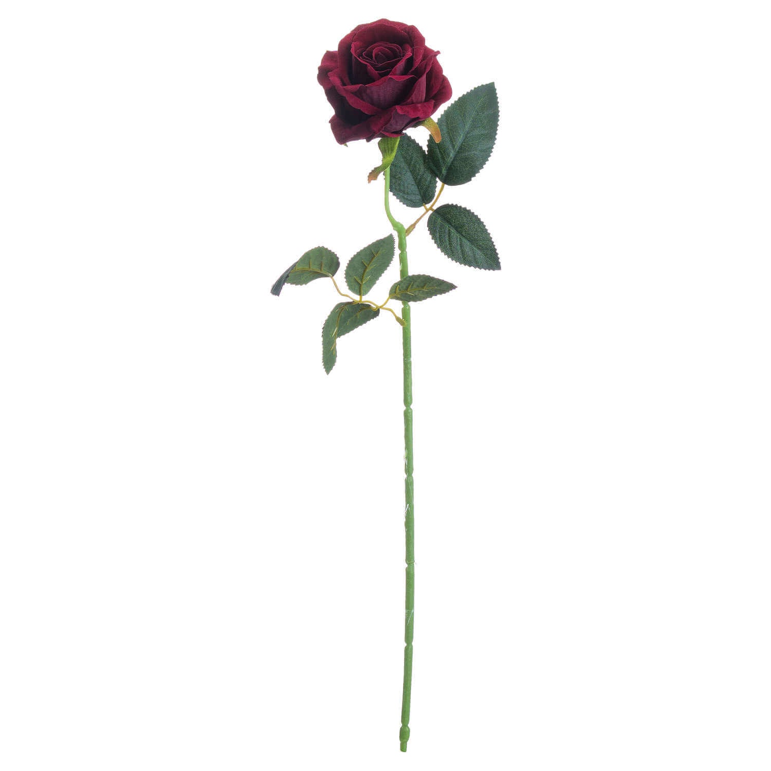Lifelike deep crimson artificial rose with velvety petals and realistic stem, perfect for home decor. by Sostter at brixbailey.com
