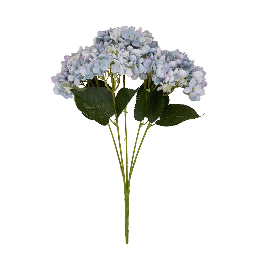 Lifelike blue hydrangea stems in rich hue, perfect for home decor, 47cm tall with realistic plastic petals by Sostter at brixbailey.com