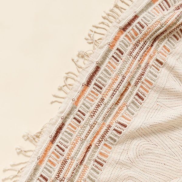 Fully Hand Embroidered Organic Cotton Throw Blanket