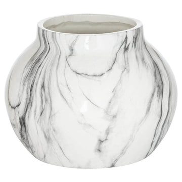 Handcrafted white marble-effect ceramic planter with natural veining, modern 20cm home decor for real or faux plants by Sostter at brixbailey.com