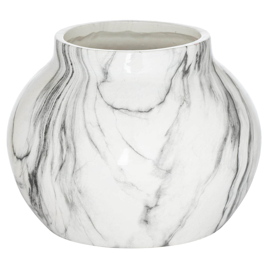 Handcrafted white marble-effect ceramic planter with natural veining, modern 20cm home decor for real or faux plants by Sostter at brixbailey.com
