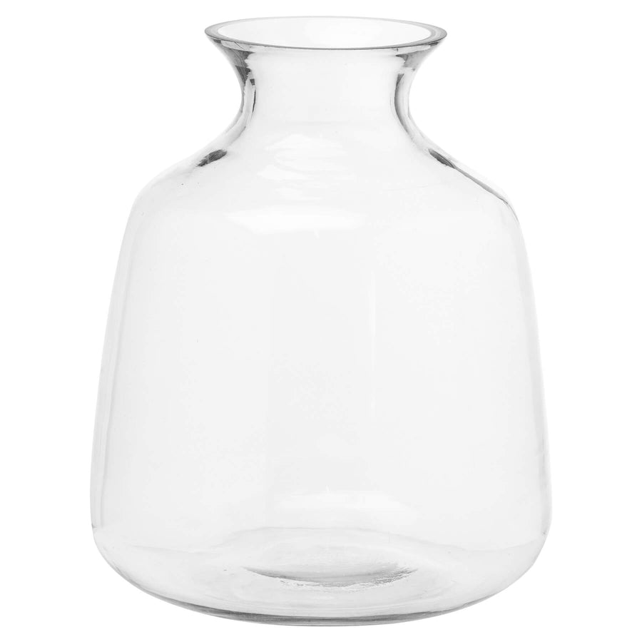 Clear glass Hydria vase with tapered neck and rounded base, inspired by ancient Greek water vessels, for floral arrangements or decor. by Sostter at brixbailey.com