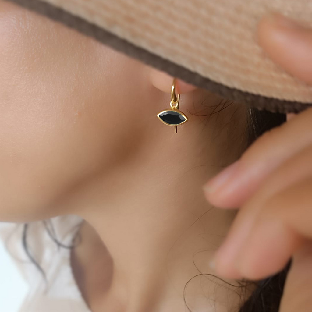 Lena Marquise Gemstone Drop Earrings Black Onyx