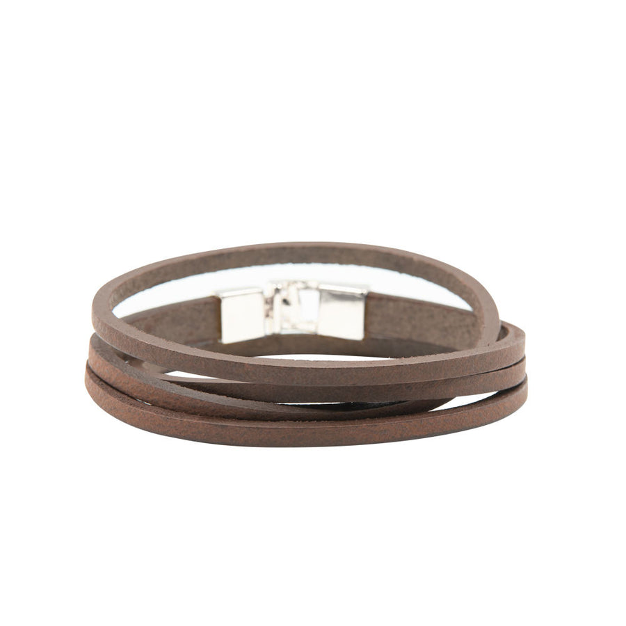 Stylish Double Wrap Leather Bracelet – Silver-Tone Clasp by RR at brixbailey.com