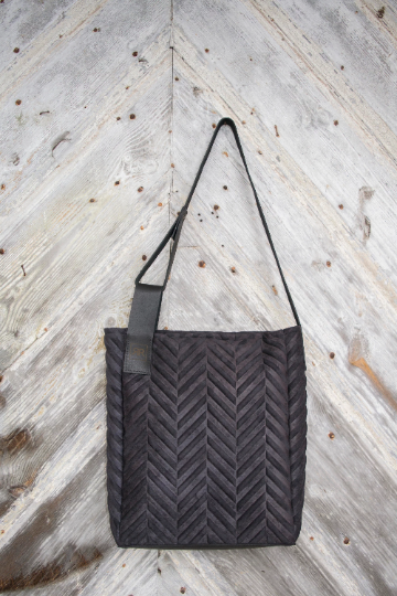 Herringbone Shopper Bag with Leather Accents – Handmade in Latvia by RR at brixbailey.com