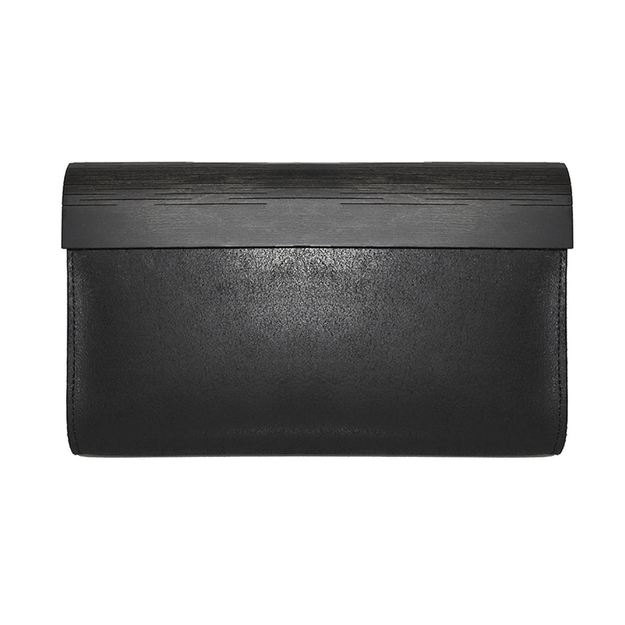 Black Leather & Birch Wood Clutch – Unique, Detachable Strap by RR at brixbailey.com