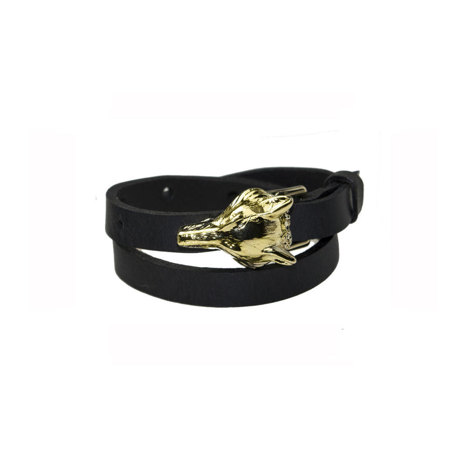 Adjustable Leather Wolf Buckle Bracelet/Choker – Versatile Gift by RR at brixbailey.com