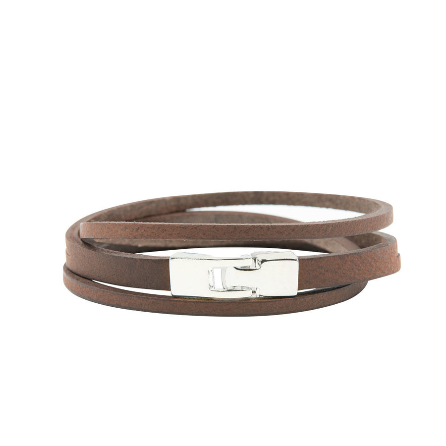 Double Wrap Leather Bracelet – Silver T-Bar Clasp, Handmade by RR at brixbailey.com