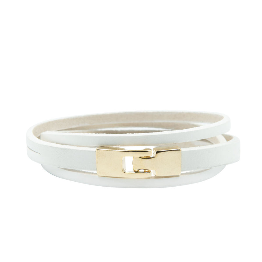 Chic Double Wrap Leather Bracelet with Golden T-Bar Clasp by RR at brixbailey.com