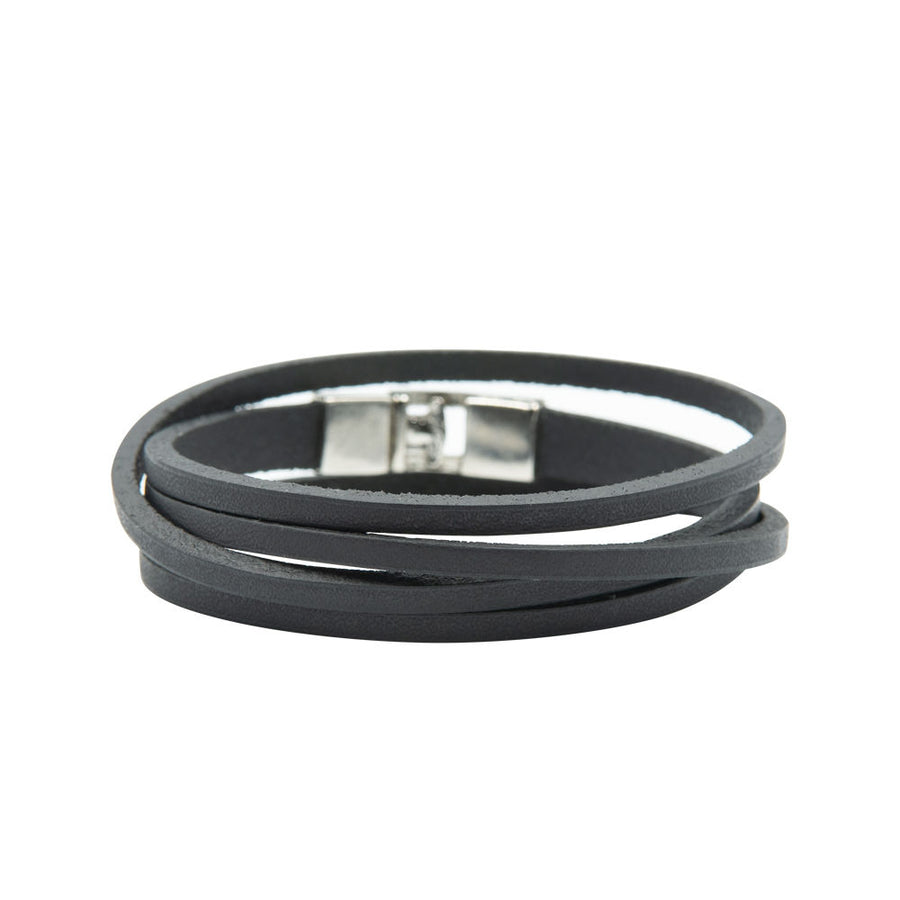 Double Wrap Leather Bracelet – Silver-Tone T-Bar Clasp by RR at brixbailey.com