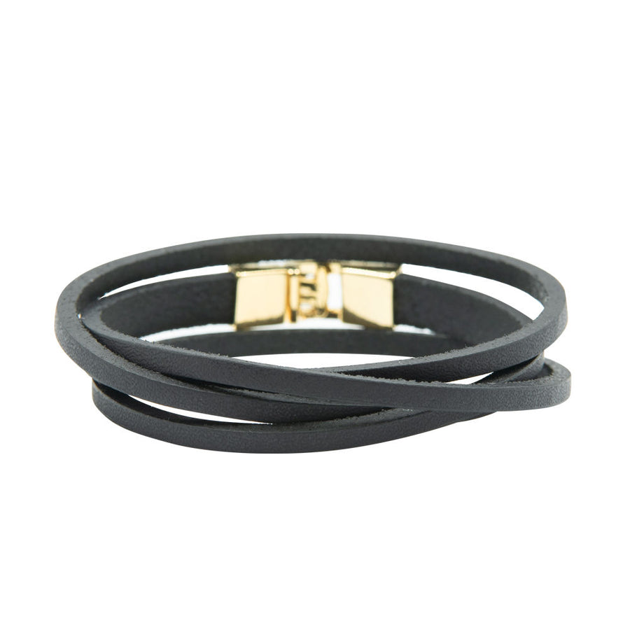 Adjustable Double Wrap Leather Bracelet – Golden T-Bar Clasp by RR at brixbailey.com