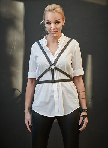 Versatile Leather Body Harness with Ring Detail – Handmade in Latvia by RR at brixbailey.com