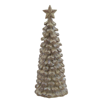 Handcrafted beige cedar-inspired resin tree sculpture with star topper for winter dÃ©cor by Sostter at brixbailey.com