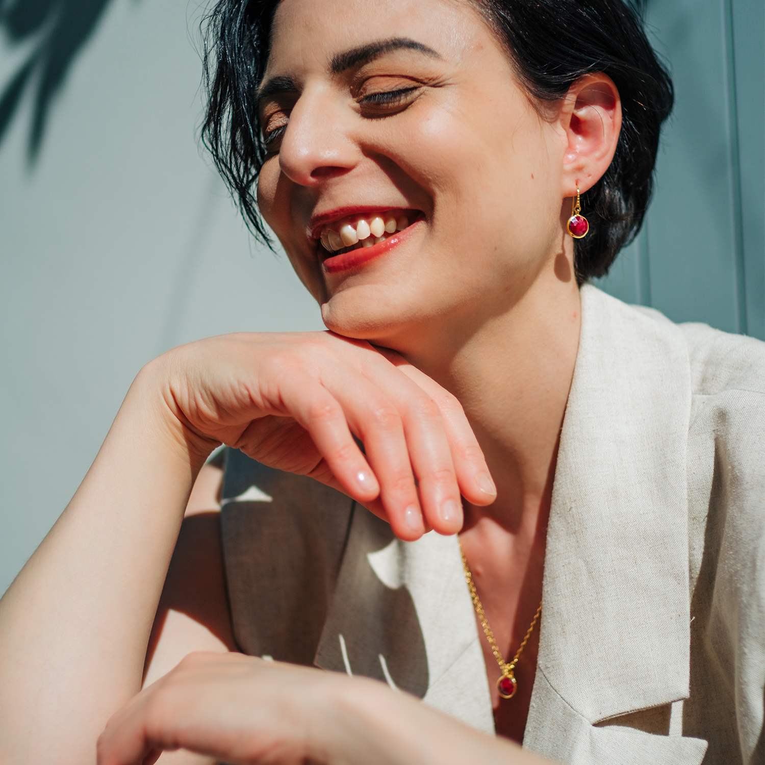 Charis Round Gemstone Earrings Moonstone