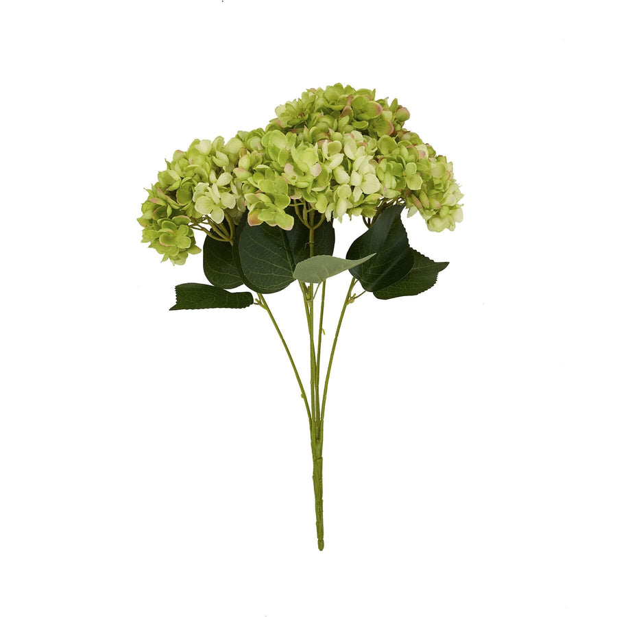 Hand-painted green hydrangea artificial floral arrangement with realistic shading and durable plastic stems. by Sostter at brixbailey.com