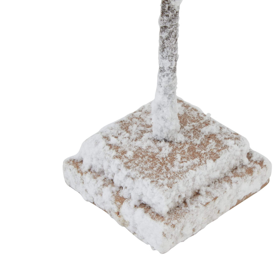 Handcrafted frosted cedar tree with snow accents on wooden base, 40cm holiday decor centerpiece by Sostter at brixbailey.com