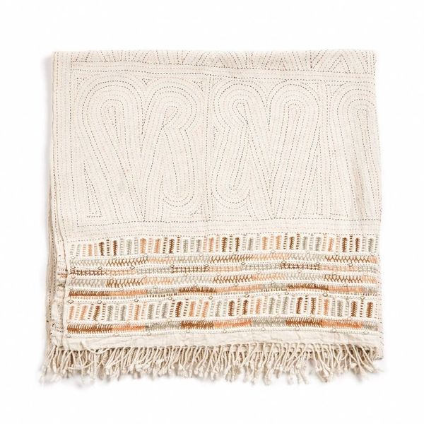 Fully Hand Embroidered Organic Cotton Throw Blanket