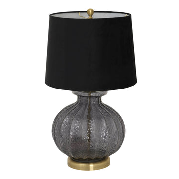 Luxton table lamp with hand-carved fluted glass base and black velvet shade, elegant modern lighting for home decor by Sostter at brixbailey.com