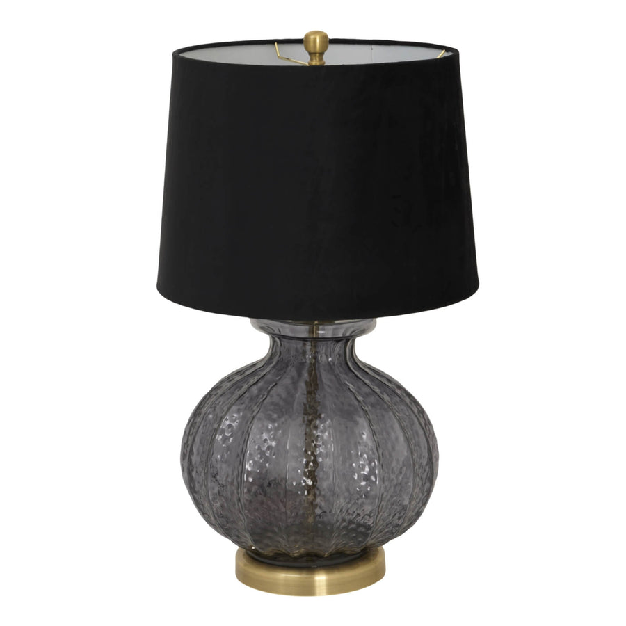 Luxton table lamp with hand-carved fluted glass base and black velvet shade, elegant modern lighting for home decor by Sostter at brixbailey.com