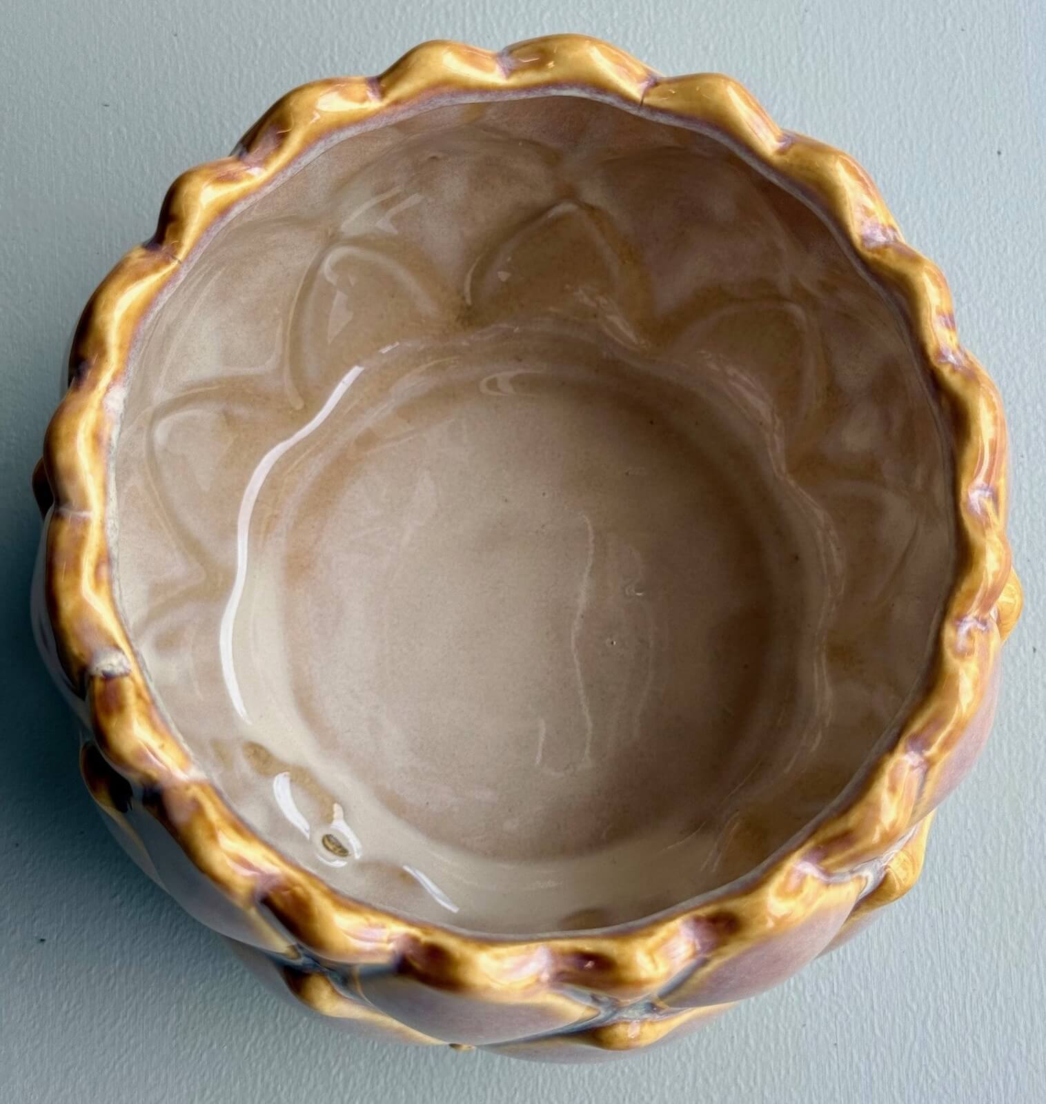 Handcrafted brown ceramic artichoke-textured planter from Sabbia Collection, perfect for small succulents by Sostter at brixbailey.com