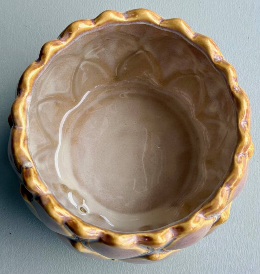 Handcrafted brown ceramic artichoke-textured planter from Sabbia Collection, perfect for small succulents by Sostter at brixbailey.com