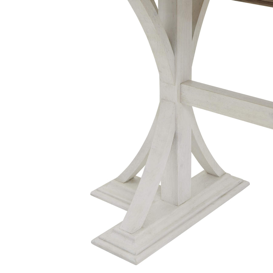 Handcrafted pine bar table with rich wood grain and white base, rustic-modern style for dining or entertaining. by Sostter at brixbailey.com
