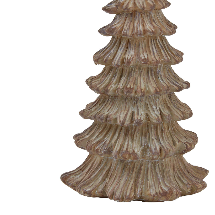 Miniature pine tree sculpture in rich brown resin, lifelike winter decor with detailed branches, 17cm tall by Sostter at brixbailey.com