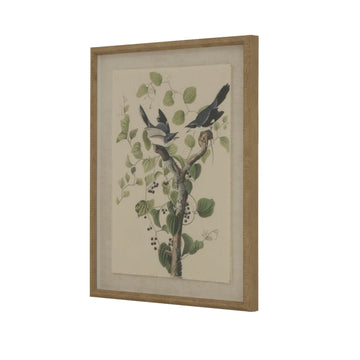 Shrike bird art print on linen with beaded brown frame, 50x40 cm, from Flora & Fauna Collectionby Sostter at brixbailey.com
