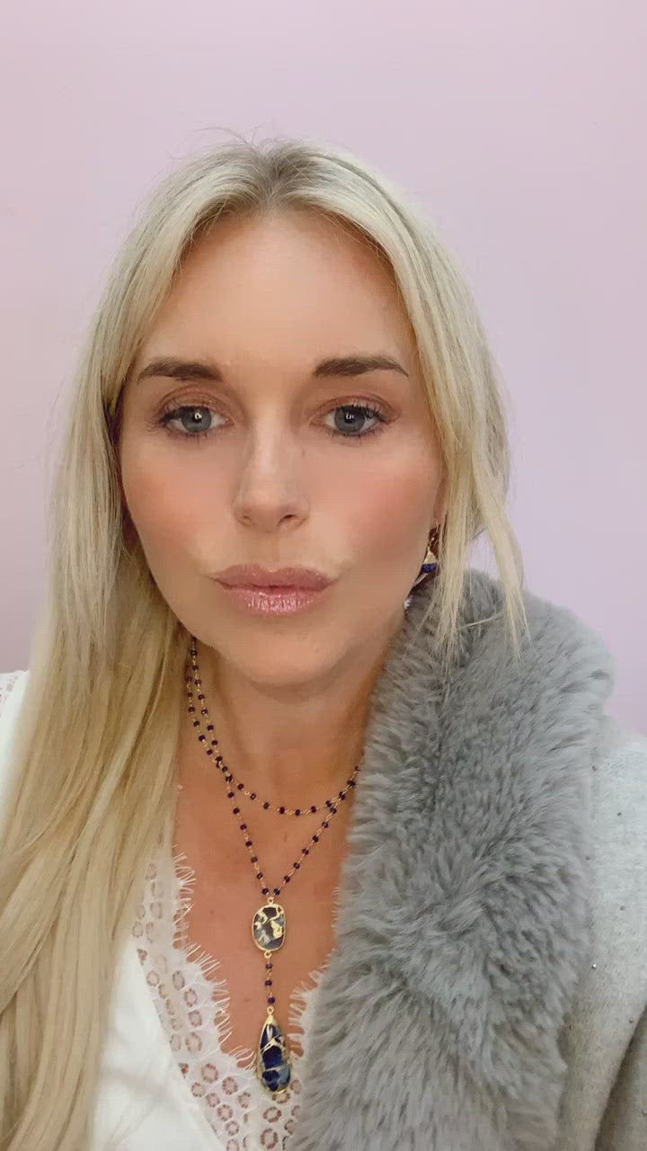 Double Diana Denmark Necklace in Sapphire with Blue Mojave Copper Turquoise Drop