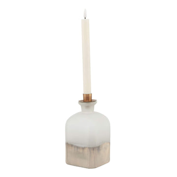 Handcrafted brass candle holder vase with burnished finish, aged detailing, and warm grey glass, 20cm tall. by Hill Interiors at brixbailey.com
