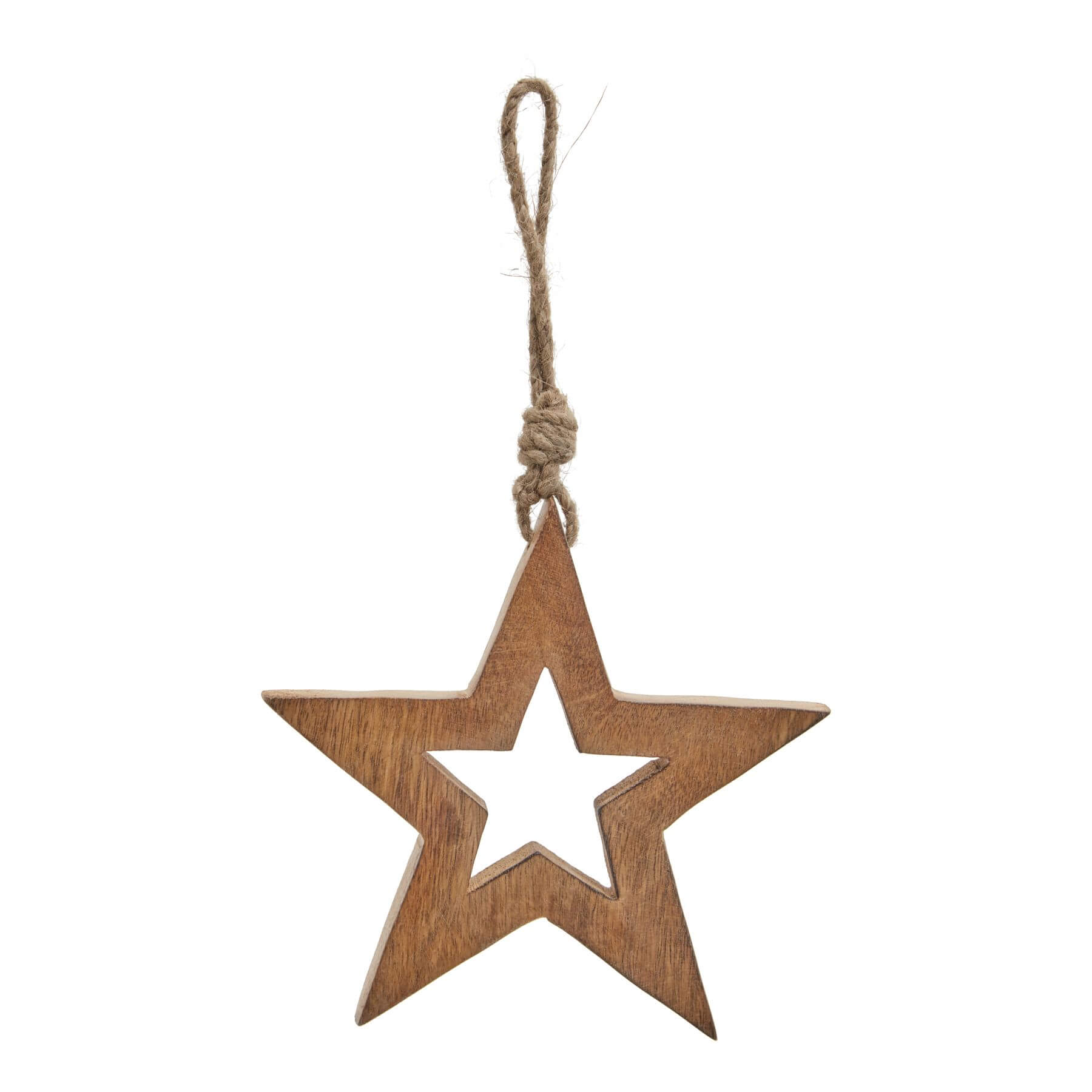 Handcrafted wooden hanging star decor with natural grain, 14cm, for cozy home ambiance and seasonal displays. by Sostter at brixbailey.com